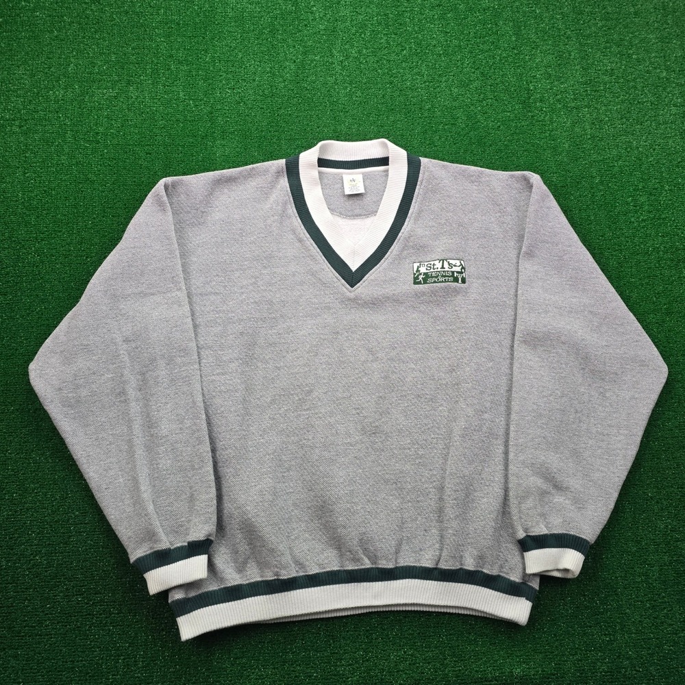 BAC Premier Sweater Mens Large Gray V-Neck Pullover Vintage St T's Tennis Sports